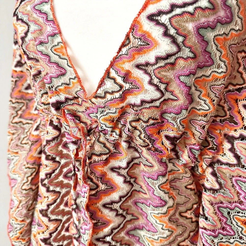 BECCA Sundown Crochet Knit Tunic Metallic Sheer Beach Cover Up Women's‎ Size M/L